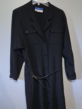 Leslie Fay Wool Black Longline Trench Coat with Belt.